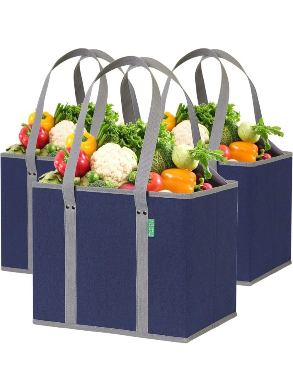 Heavy Duty Reusable Grocery Bags (3 Pack) - Eco-Friendly Shopping Totes, Blue